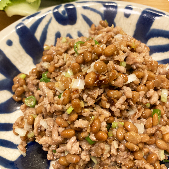 牛角とうがらしの納豆挽肉炒め